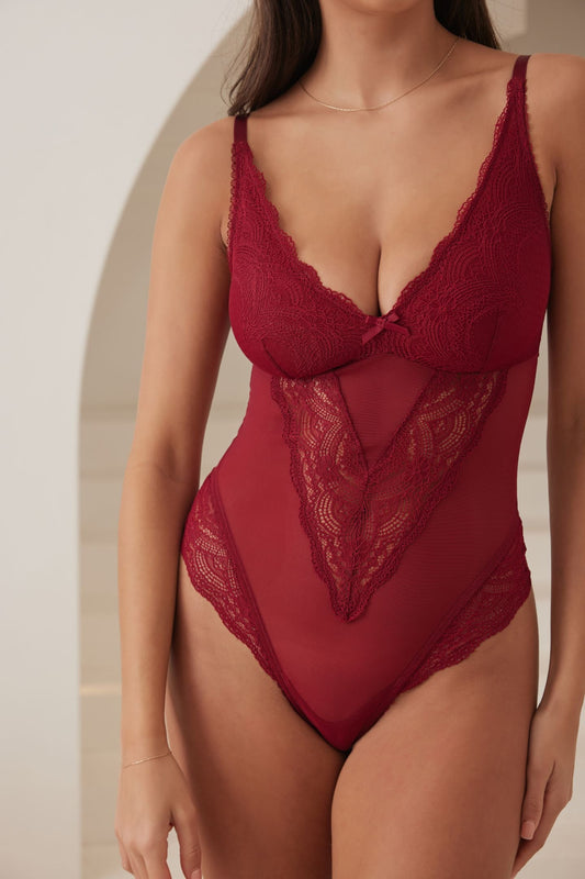 Giselle Lace Bodysuit Rhubarb