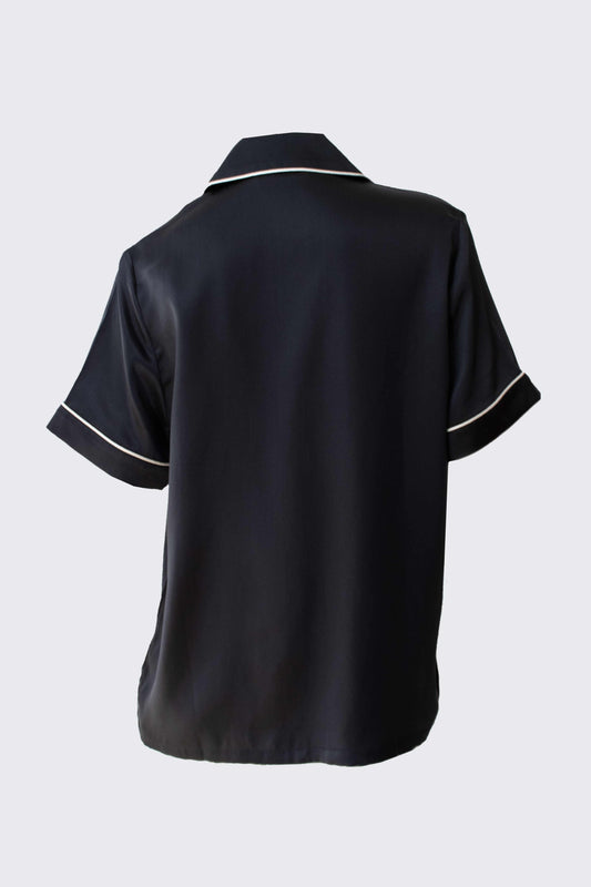 Alex Silk Short Sleeve Pyjama Shirt Black