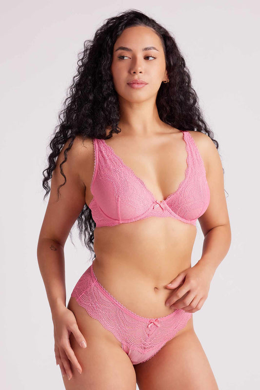 Giselle Lace Plunge Bra Pink