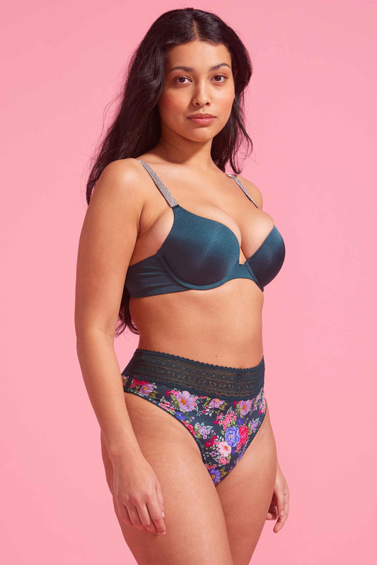 Luxe Microfibre High Waist G-string Emerald Floral