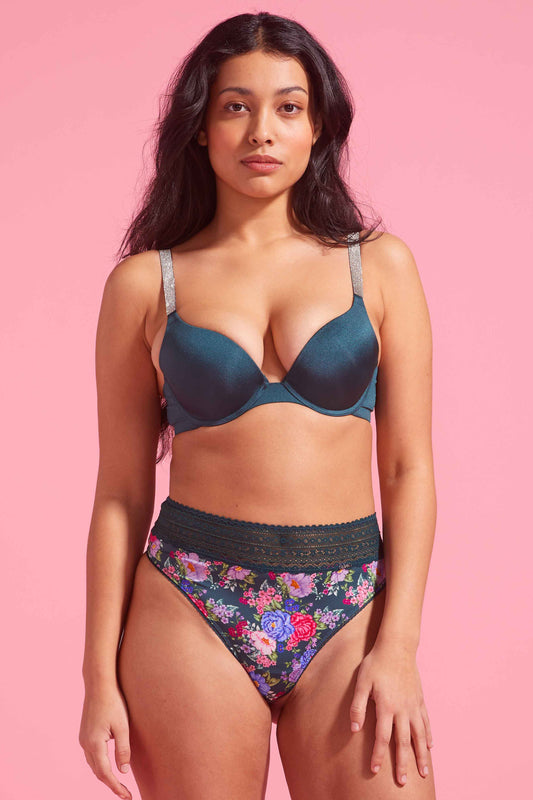 Luxe Microfibre High Waist G-string Emerald Floral