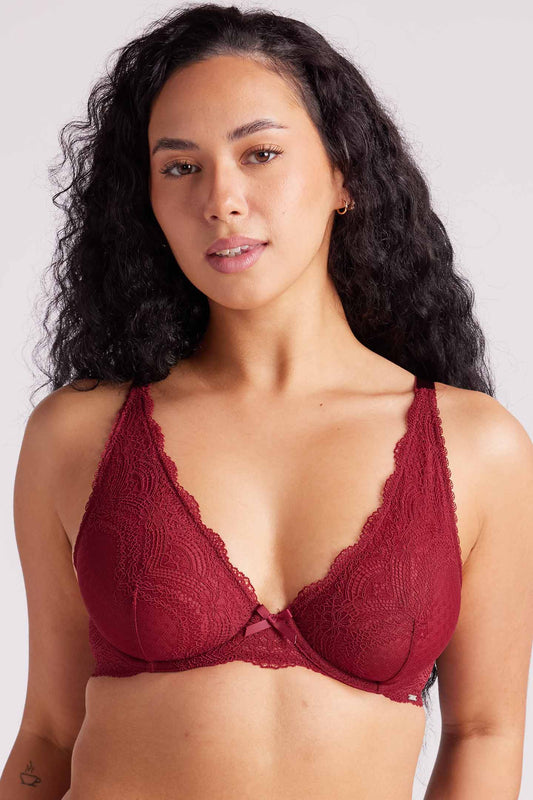 Giselle Lace Plunge Bra Rhubarb