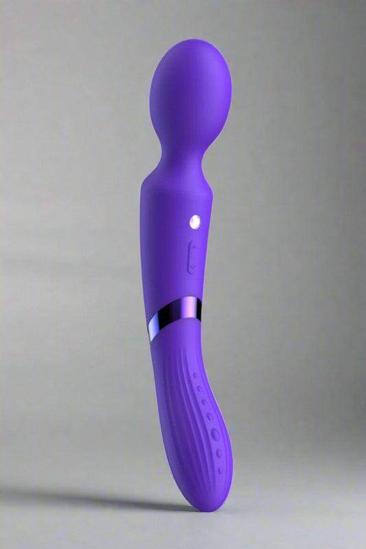 Purple handheld electronic device on a white background