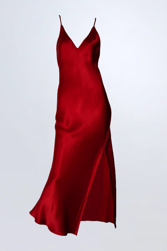 Elvira Silk Maxi Slip Dress Red