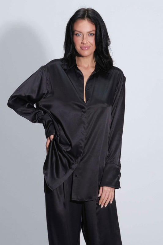 Twyla Silk Pyjama Shirt Black 1531