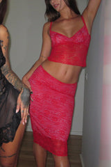 Valentina Lace Skirt Long Red