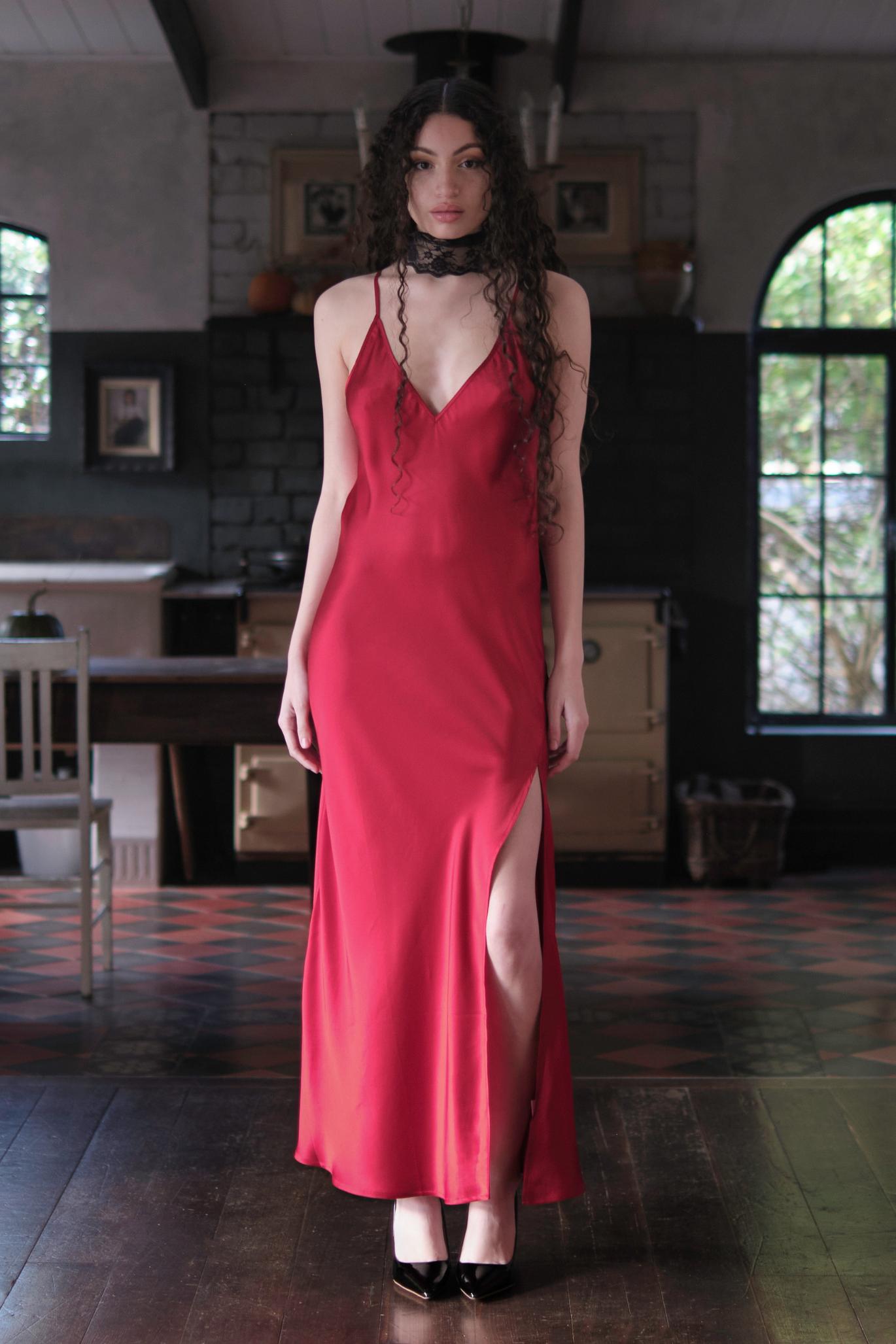 Elvira Silk Maxi Slip Dress Red | Archive Sample