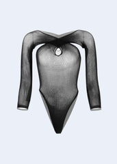 Bodysuit Fishnet Crossover Neck Black
