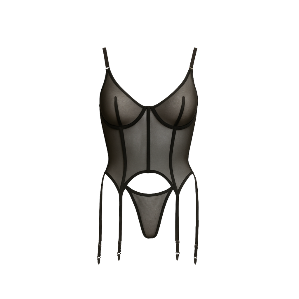 Lilith Mesh Bustier Set Black