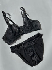 Bra Knicker Set Satin Lace Black