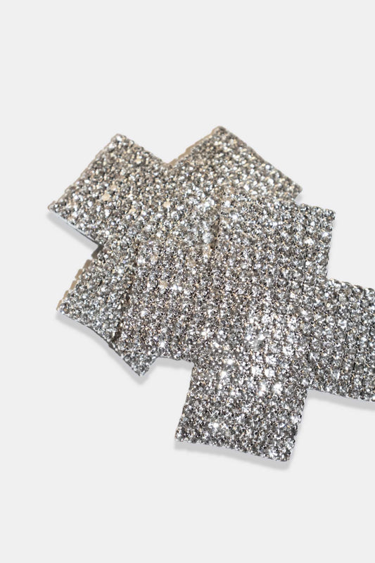 Rhinestone Nipple Pasties Cross Silver