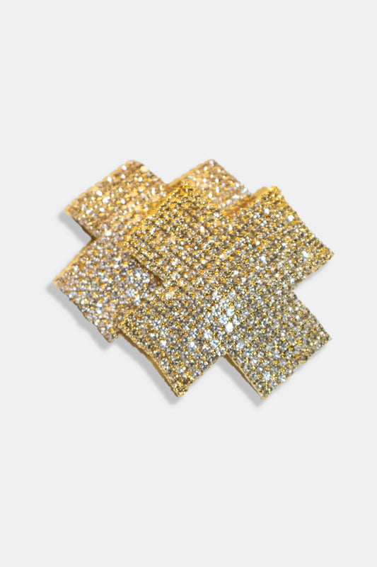 Rhinestone Nipple Pasties Cross Gold