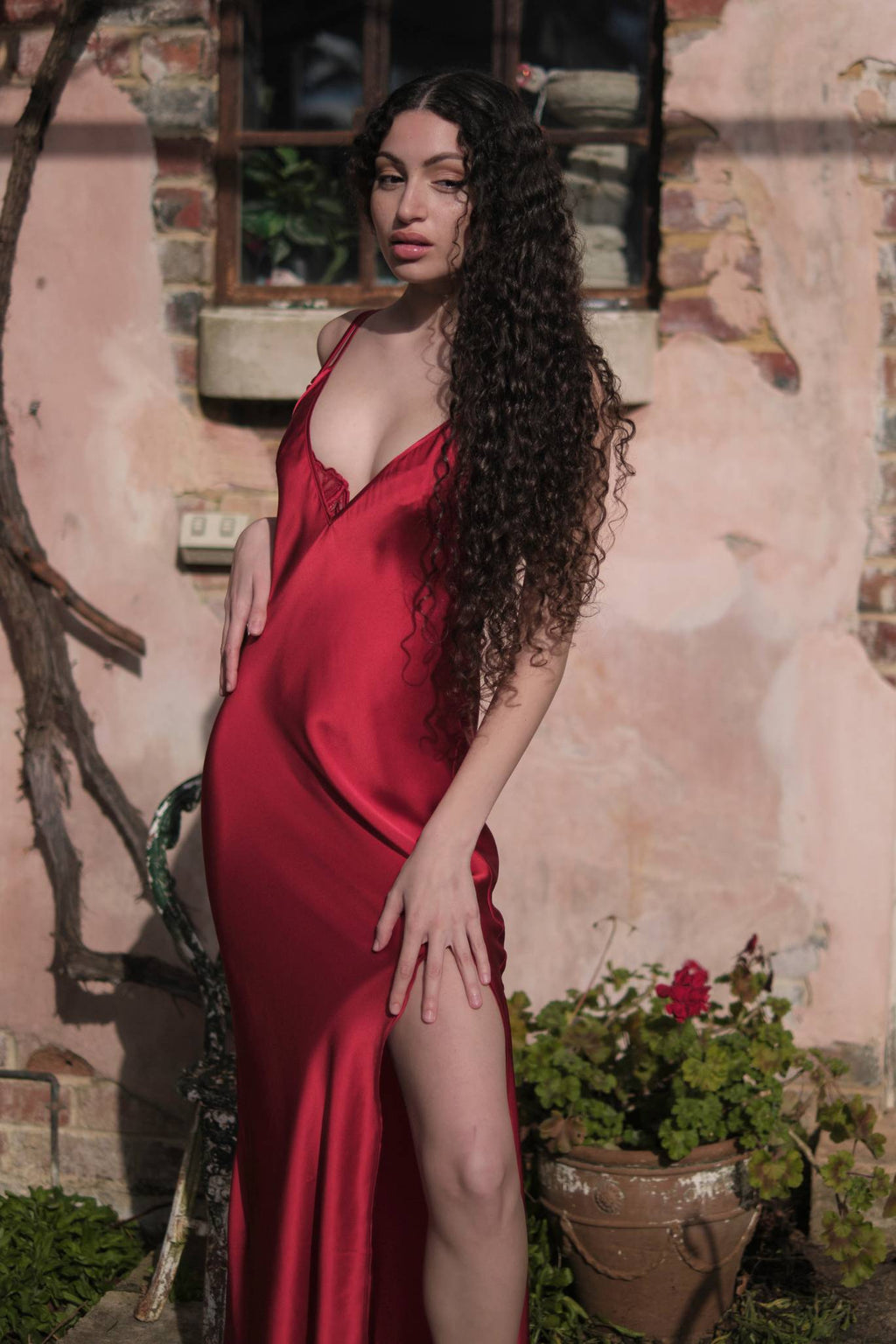 Elvira Silk Maxi Slip Dress Red | Archive Sample