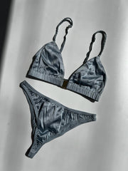 Sample Twyla 100% Silk Bralette Knicker Set Dusty Blue