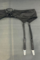Bralette Crop G String & Suspender Set Black