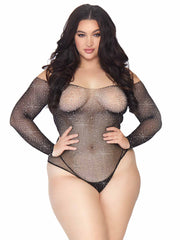 Bodysuit Curve Fishnet Rhinestone Black