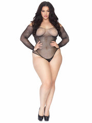 Bodysuit Curve Fishnet Rhinestone Black