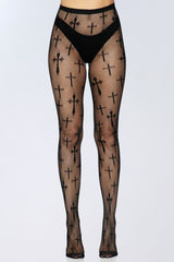 Pantyhose Worship Me Cross Fishnet Black