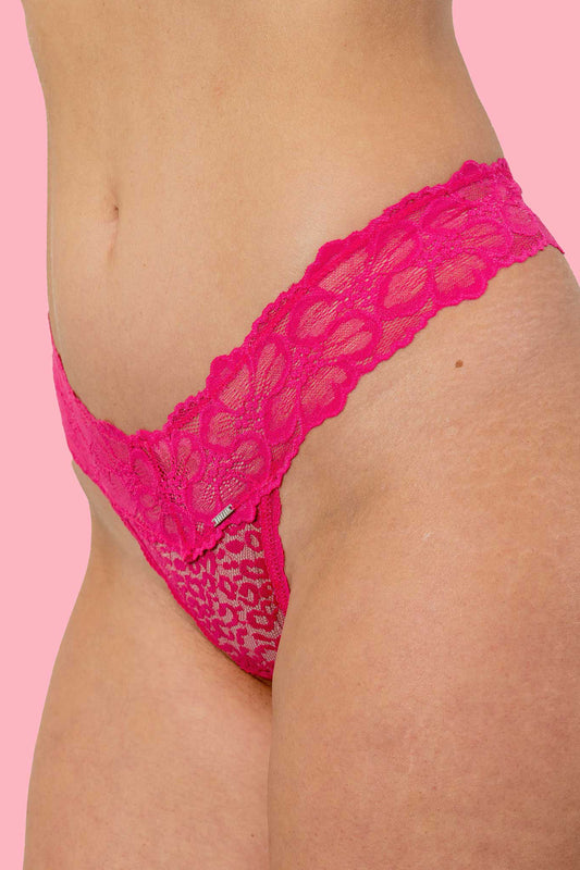 G String Lace Leopard Pink
