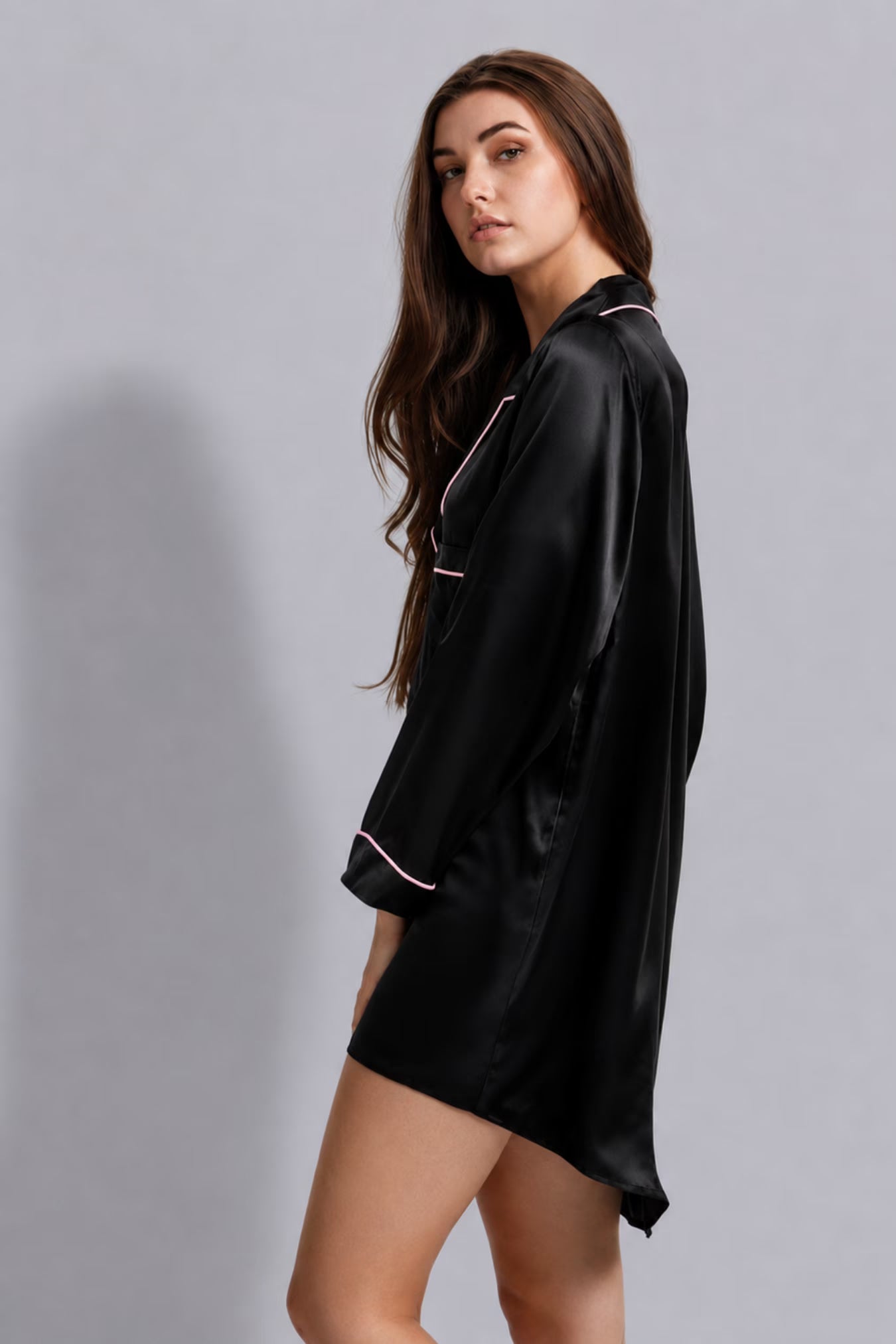 Alex Silk Sleepshirt Pink Piping | Archive Sample Secondary image