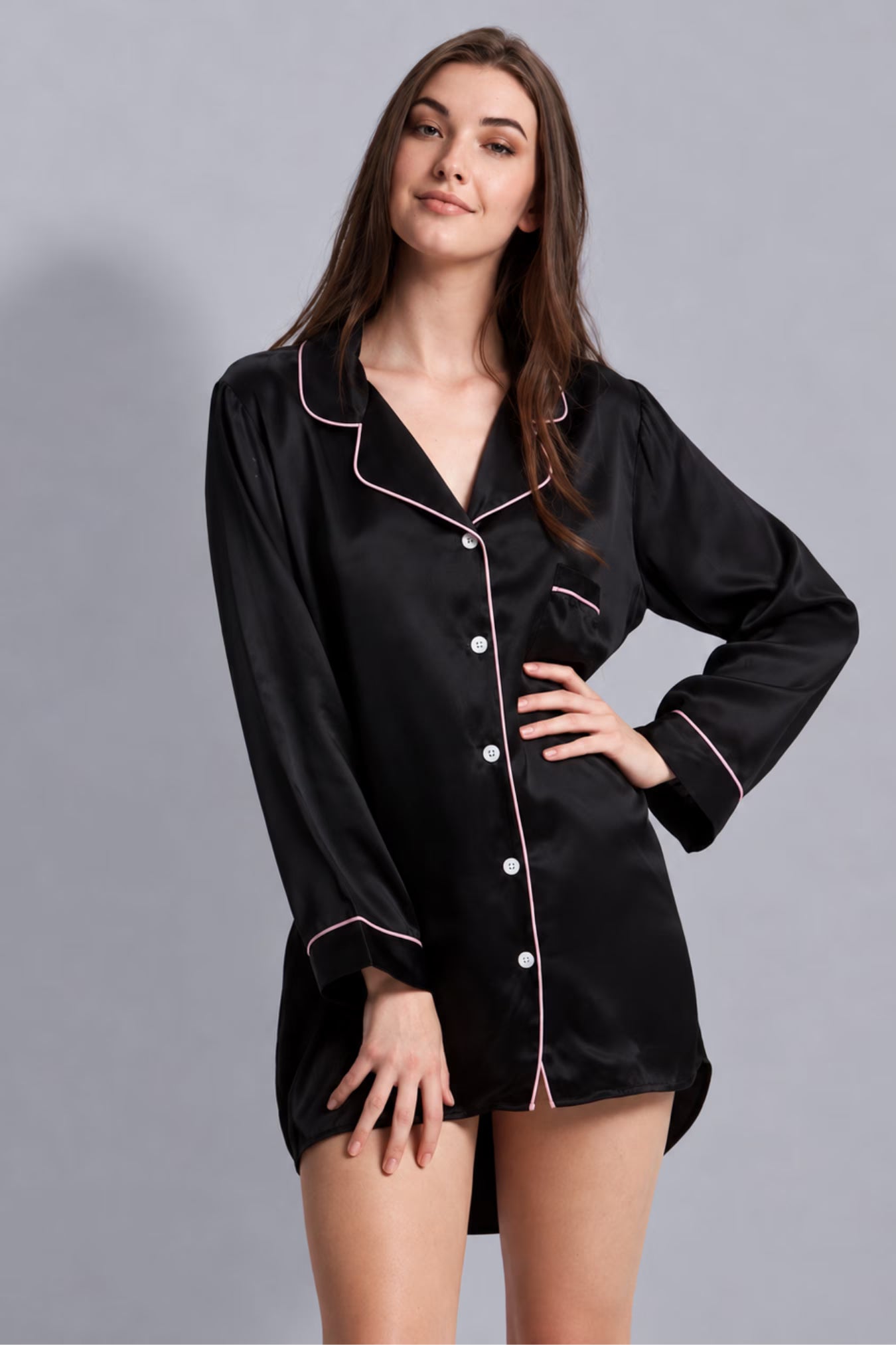 Alex Silk Sleepshirt Pink Piping | Archive Sample
