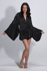 Petra Silk Wrap Dress Robe Black