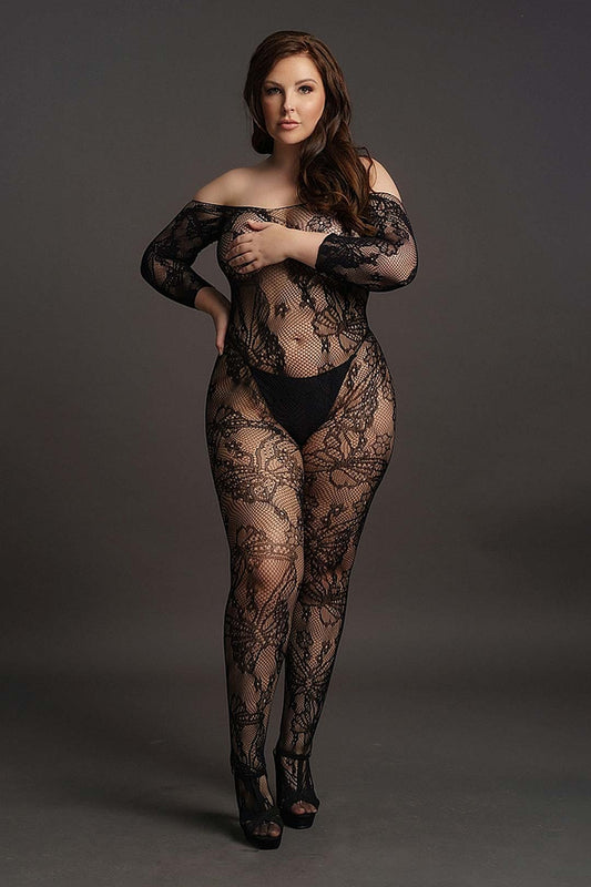Bodystocking Crotchless Lace Long Sleeve Curve