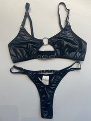 Bralette Crop G String PVC Set Black