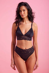 Ava Lace High Waist G-string Black