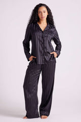 Valentina Satin Long Pyjama Set Black