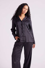 Valentina Satin Long Pyjama Set Black
