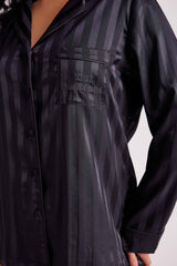 Valentina Satin Long Pyjama Set Black