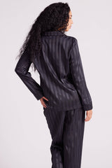 Valentina Satin Long Pyjama Set Black