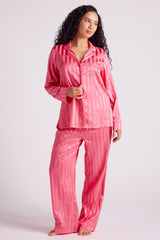 Valentina Satin Long Pyjama Set Pink