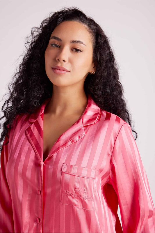 Valentina Satin Long Pyjama Set Pink