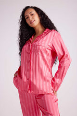 Valentina Satin Long Pyjama Set Pink