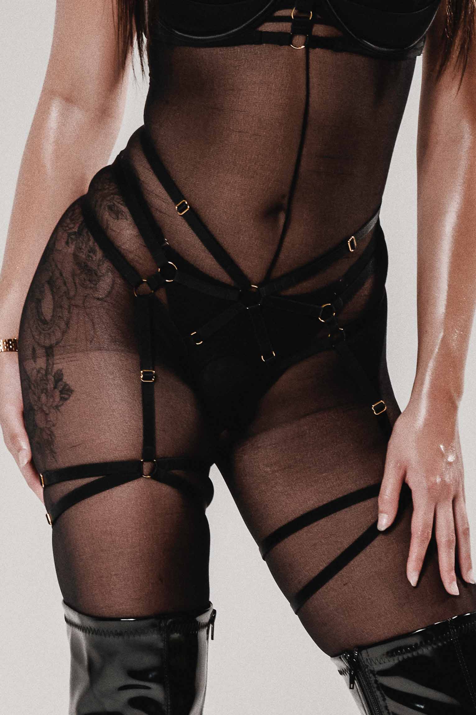Addict Crotchless G String Garter Black