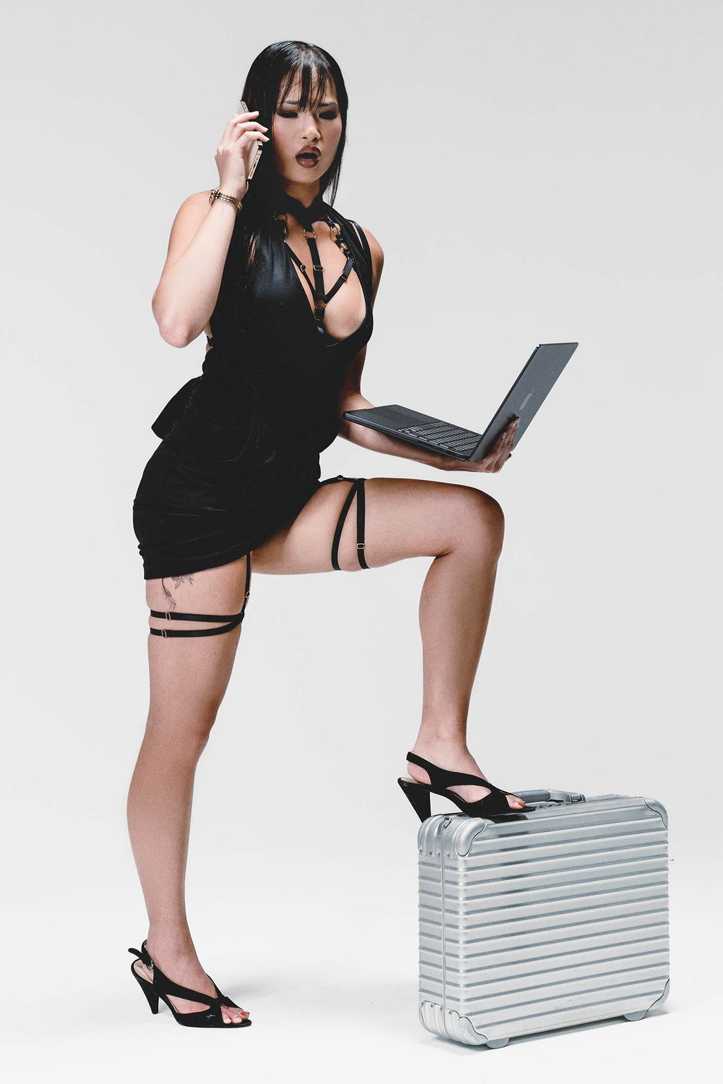 Addict Crotchless G String Garter Black