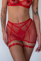 Venus Fishnet Garter Skirt Suspender Red