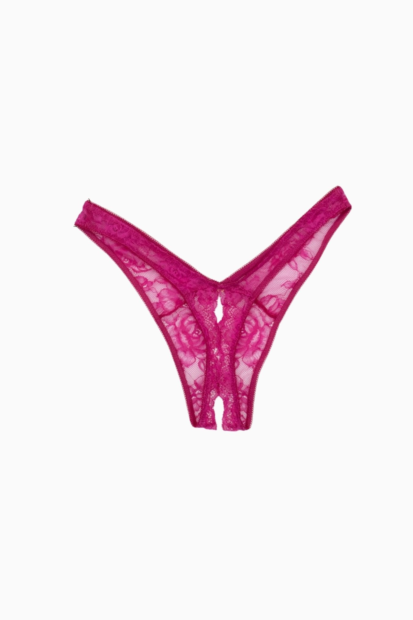 Fuchsia Lace Crotchless G-String – Size S | Archive Sample