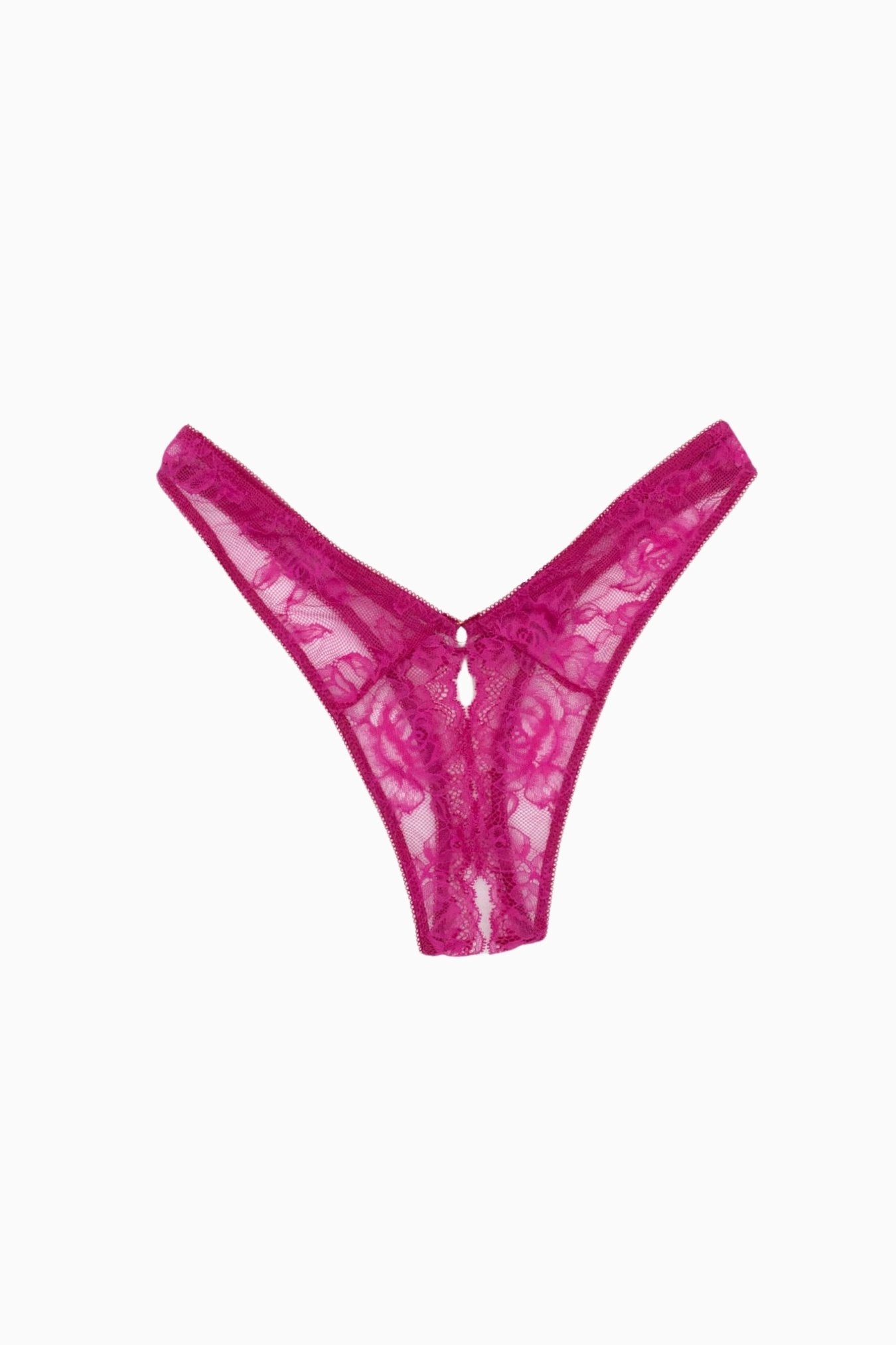 Fuchsia Lace Crotchless G-String – Size S | Archive Sample