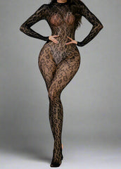 Catsuit Bodystocking Leopard Black