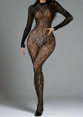 Catsuit Bodystocking Leopard Black
