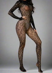 Catsuit Bodystocking Leopard Black