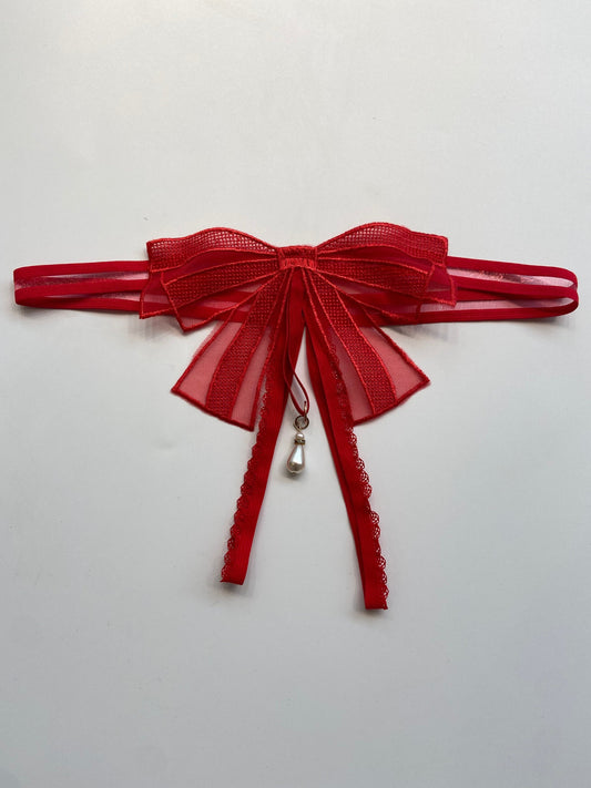 G String Crotchless Bow Back Red