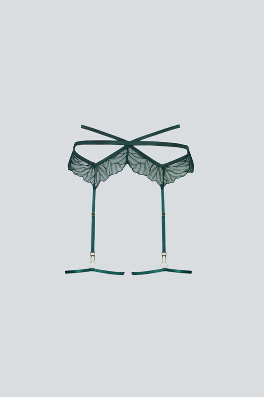 Gaia Lace Suspender Belt with Garters Green