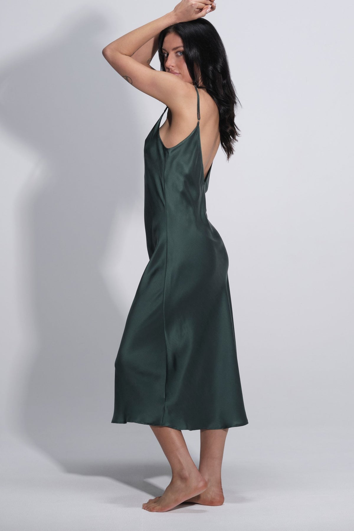 Gaia Deep V Silk Dress Forest Green | Archive Sample