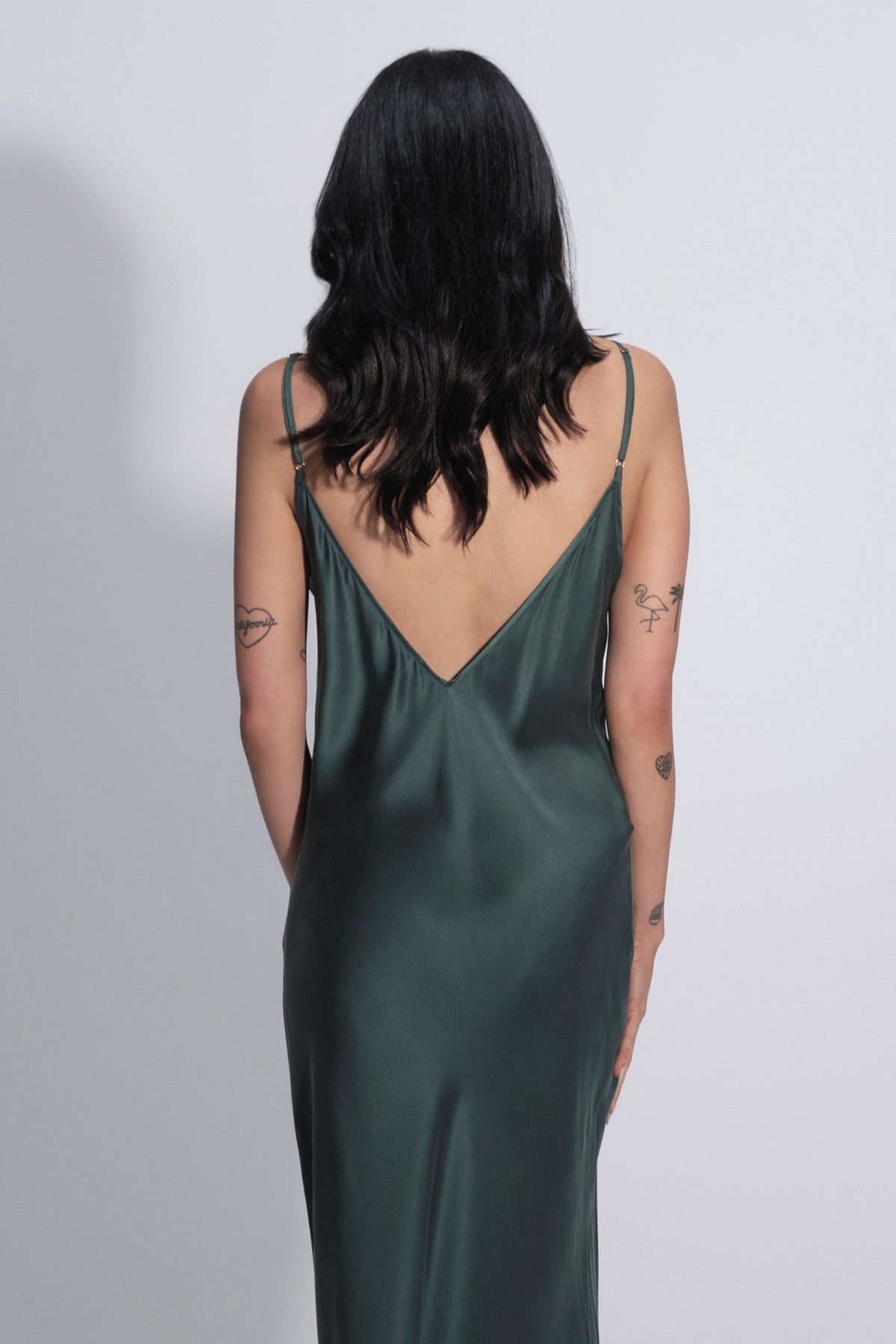Gaia Deep V Silk Dress Forest Green | Archive Sample