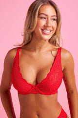 Giselle Lace Plunge Bra Red