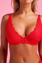 Giselle Lace Plunge Bra Red